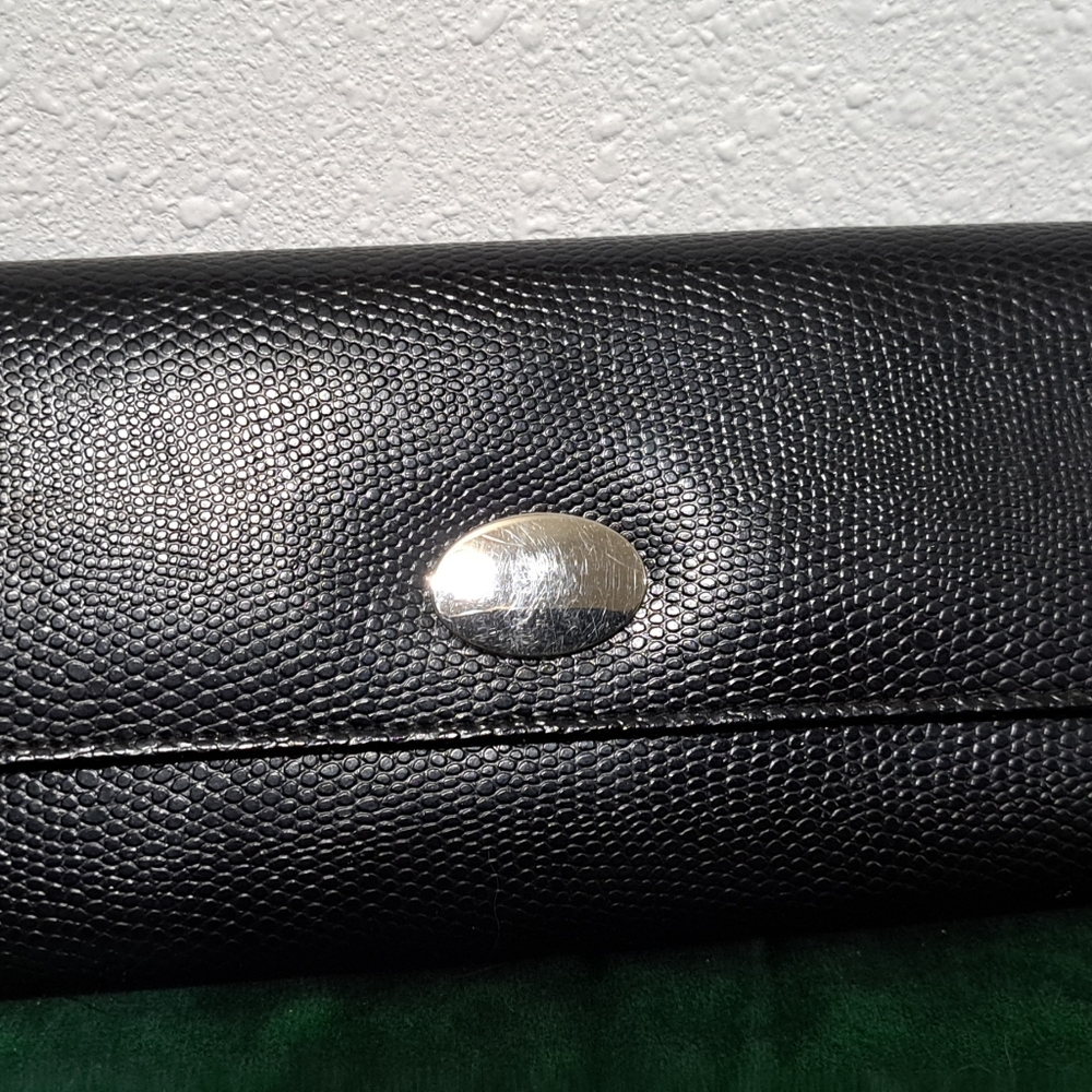 Black Textured Jewelry Clutch with Silver Accent